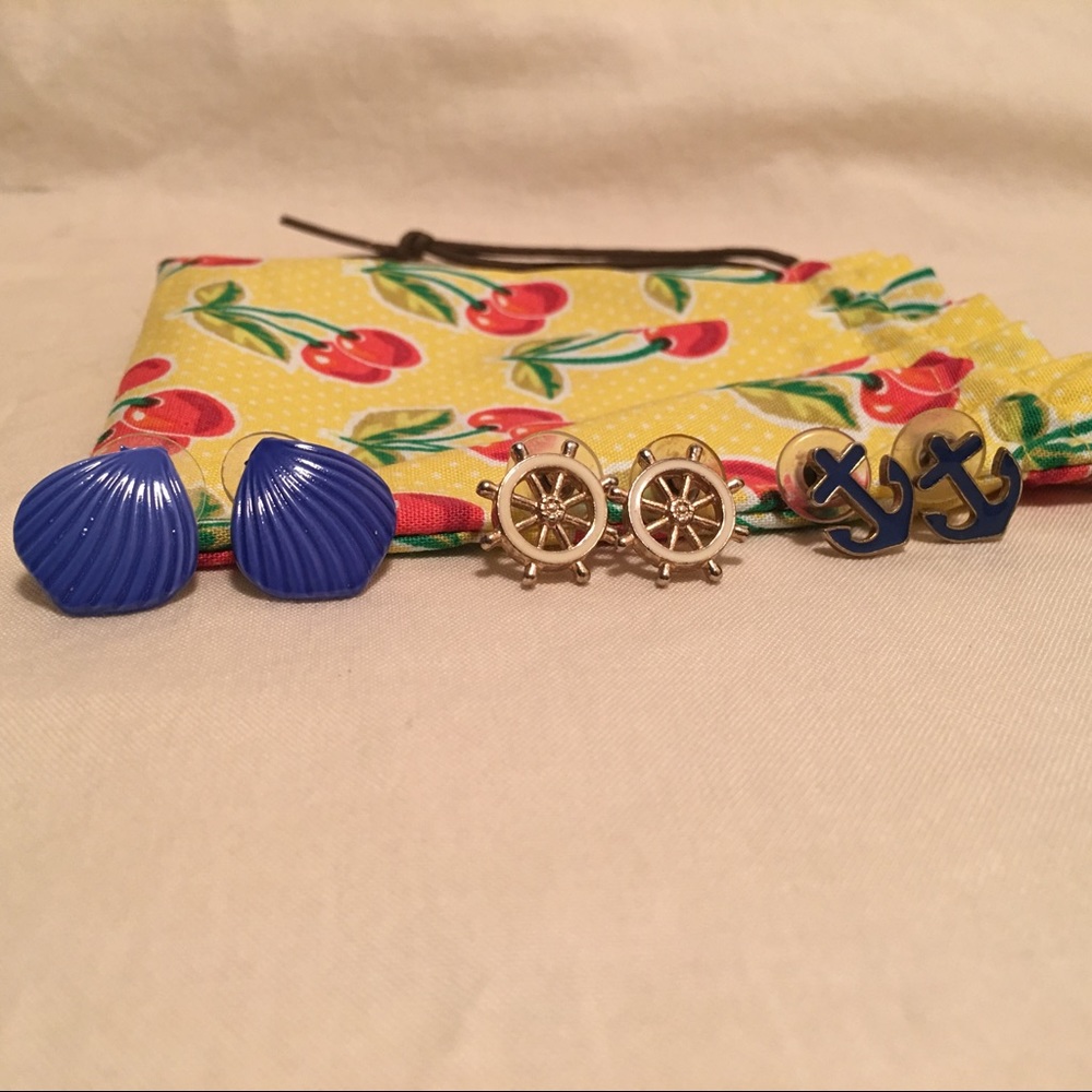 Nautical Three Pair Earring Set with Bag